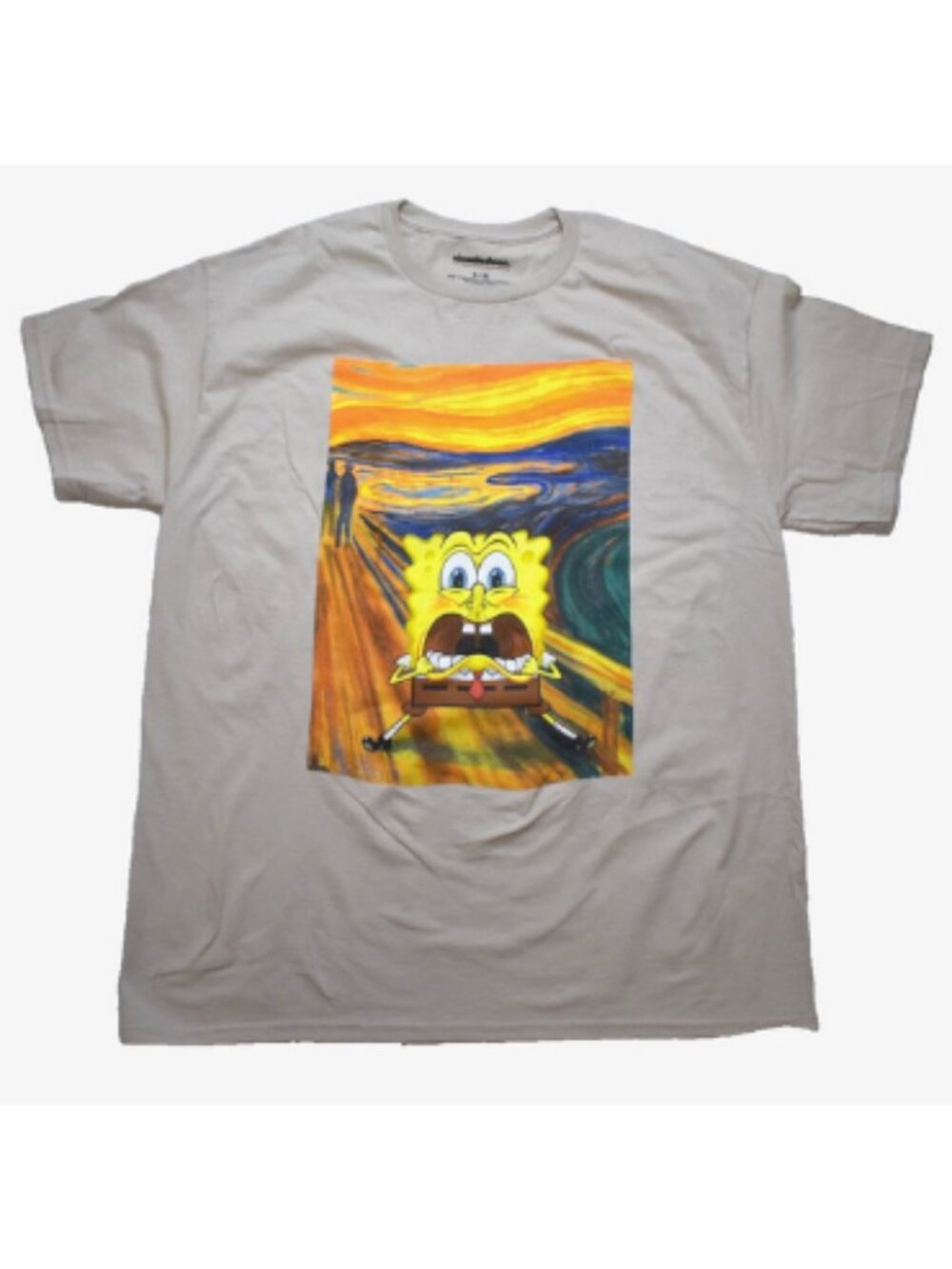 SpongeBob SquarePants The Scream Painting Meme Graphic Mens Beige Shirt New S-XL